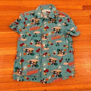 Disney Mickey Mouse Blue Hawaiian All Over Print Button Down Shirt